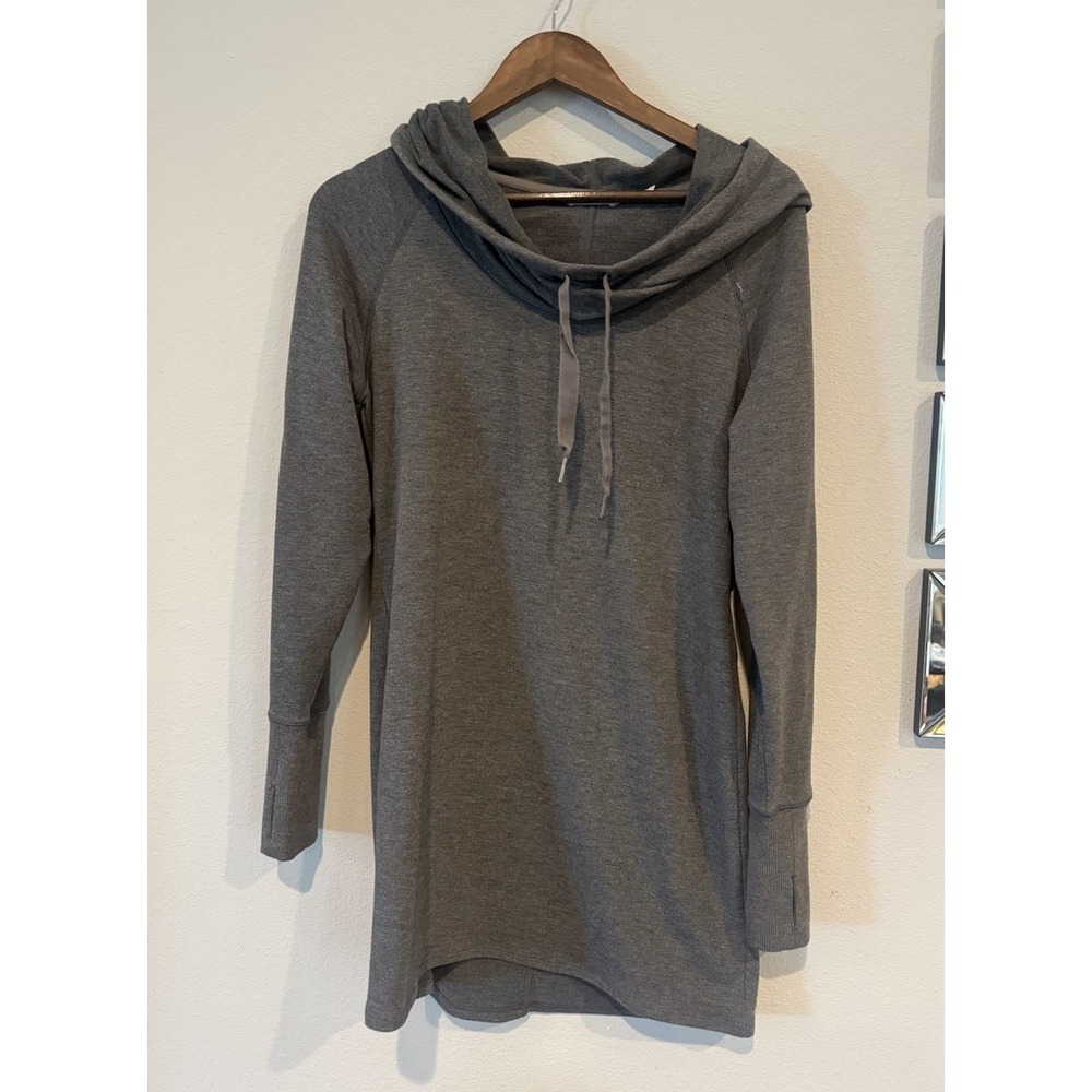 Athleta Intention Cover Up Hooded Dress Gray Long Sleeve Tunic Sweatshirt MP